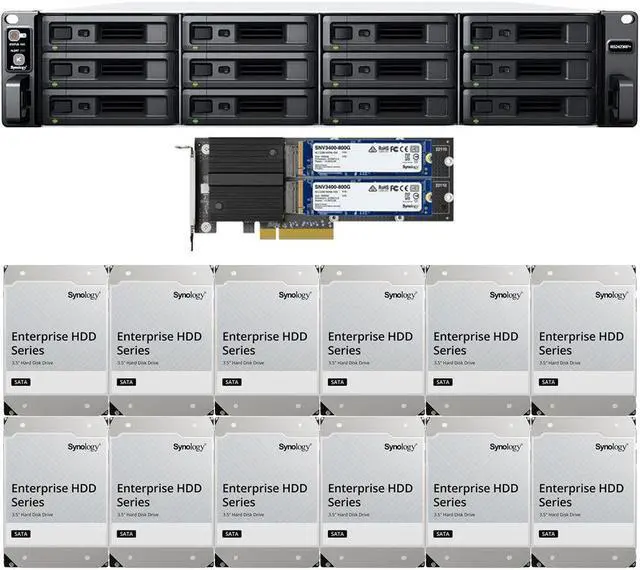 Main image of Synology RS2423RP+ 12-Bay NAS with 8GB RAM and 144TB (12 x 12TB) of Synology Enterprise Drives and 1.6TB (2 x 800GB) Cache Fully Assembled and Tested By CustomTechSales