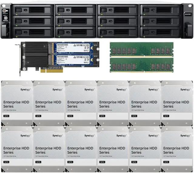 Main image of Synology RS2423RP+ 12-Bay NAS with 32GB RAM and 192TB (12 x 16TB) of Synology Enterprise Drives and 1.6TB (2 x 800GB) Cache Fully Assembled and Tested By CustomTechSales