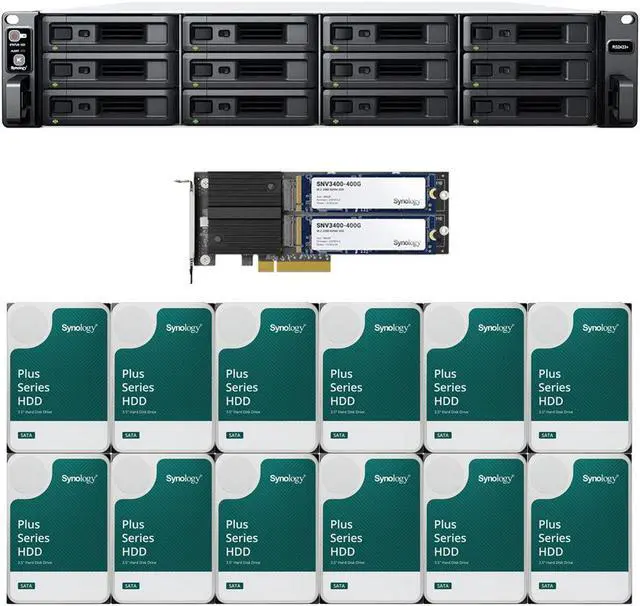 Main image of Synology RS2423+ 12-Bay NAS with 8GB RAM and 72TB (12 x 6TB) of Synology Plus Series Drives and 800GB (2 x 400GB) Cache Fully Assembled and Tested By CustomTechSales
