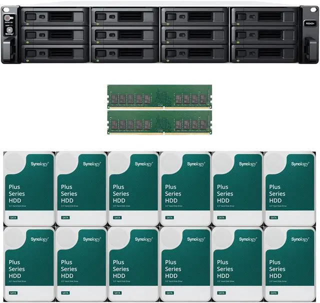 Main image of Synology RS2423+ 12-Bay NAS with 16GB RAM and 144TB (12 x 12TB) of Synology Plus Series Drives Fully Assembled and Tested By CustomTechSales