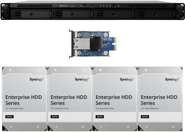 Main image of Synology RS422+ 4-Bay NAS with 2GB RAM, E10G22-T1-Mini 10GbE Adapter and 48TB (4 x 12TB) of Synology Enterprise Series Drives Fully Assembled and Tested By CustomTechSales