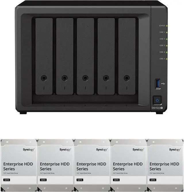 Main image of Synology DS1522+ 5-Bay NAS with 8GB RAM and 20TB (5 x 4TB) of Synology Enterprise Drives Fully Assembled and Tested By CustomTechSales