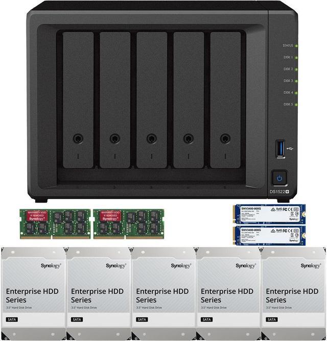 Main image of Synology DS1522+ 5-Bay NAS with 16GB RAM and 80TB (5 x 16TB) of Synology Enterprise Drives and 1.6TB (2 x 800GB) Synology Cache Fully Assembled and Tested By CustomTechSales