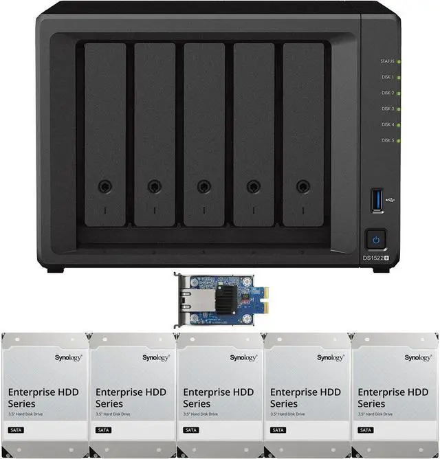 Main image of Synology DS1522+ 5-Bay NAS with 8GB RAM and 20TB (5 x 4TB) of Synology Enterprise Drives and a 10GbE Adapter Fully Assembled and Tested By CustomTechSales