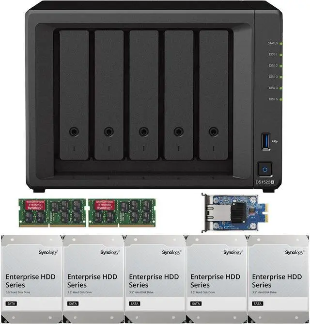 Main image of Synology DS1522+ 5-Bay NAS with 32GB RAM and 40TB (5 x 8TB) of Synology Enterprise Drives and a 10GbE Adapter Fully Assembled and Tested By CustomTechSales