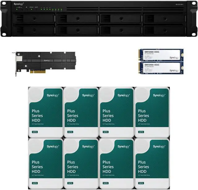 Main image of Synology RS1221RP+ RackStation with 4GB RAM, 800GB (2x400GB) Synology Cache and 32TB (8 x 4TB) of Synology Plus NAS Drives Fully Assembled and Tested By CustomTechSales