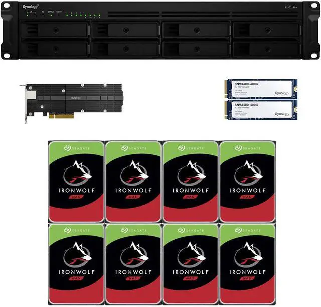 Main image of Synology RS1221RP+ RackStation with 4GB RAM, 800GB (2x400GB) Synology Cache and 32TB (8 x 4TB) of Seagate Ironwolf NAS Drives Fully Assembled and Tested By CustomTechSales