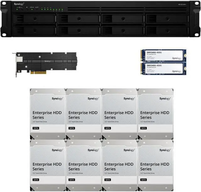 Main image of Synology RS1221RP+ RackStation with 4GB RAM, 800GB (2x400GB) Synology Cache and 32TB (8 x 4TB) of Synology Enterprise Drives Fully Assembled and Tested By CustomTechSales