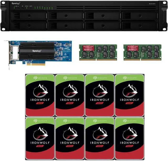 Main image of Synology RS1221RP+ RackStation with 16GB RAM, E10G18-T2 10GbE Adapter and 64TB (8 x 8TB) of Seagate Ironwolf NAS Drives Fully Assembled and Tested By CustomTechSales