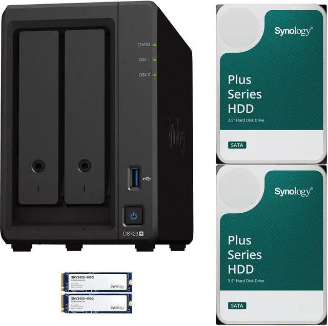 Main image of Synology DS723+ 2-Bay NAS, 2GB RAM, 800GB (2x400GB) Cache, 12TB (2 x 6TB) of Synology Plus NAS Drives Fully Assembled and Tested By CustomTechSales