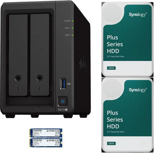 Main image of Synology DS723+ 2-Bay NAS, 2GB RAM, 1.6TB (2x800GB) Cache, 16TB (2 x 8TB) of Synology Plus NAS Drives Fully Assembled and Tested By CustomTechSales