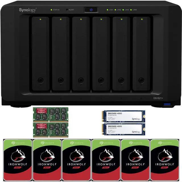 Main image of Synology DS1621+ 6-Bay NAS with 16GB RAM and 24TB (6 x 4TB) of Seagate Ironwolf NAS Drives and 800GB (2 x 400GB) Synology Cache Fully Assembled and Tested By CustomTechSales