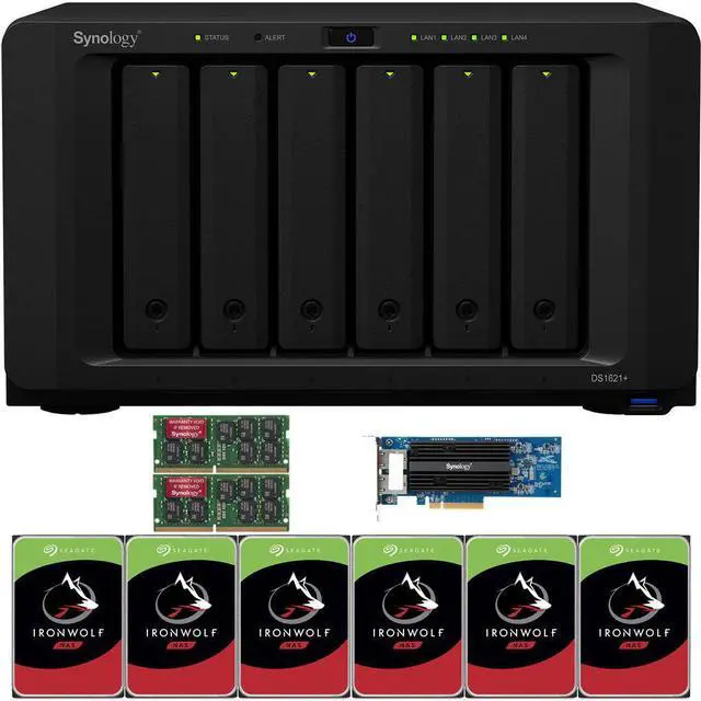Main image of Synology DS1621+ 6-Bay NAS with 16GB RAM, a 2-port 10GbE Adapter and 24TB (6 x 4TB) of Seagate Ironwolf NAS Drives Fully Assembled and Tested By CustomTechSales