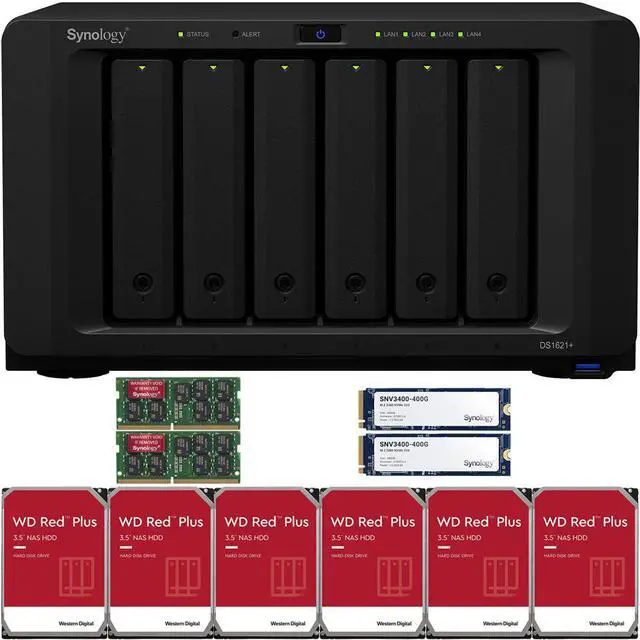 Main image of Synology DS1621+ 6-Bay NAS with 32GB RAM and 24TB (6 x 4TB) of Western Digital Red Plus NAS Drives and 800GB (2 x 400GB) Synology Cache Fully Assembled and Tested By CustomTechSales