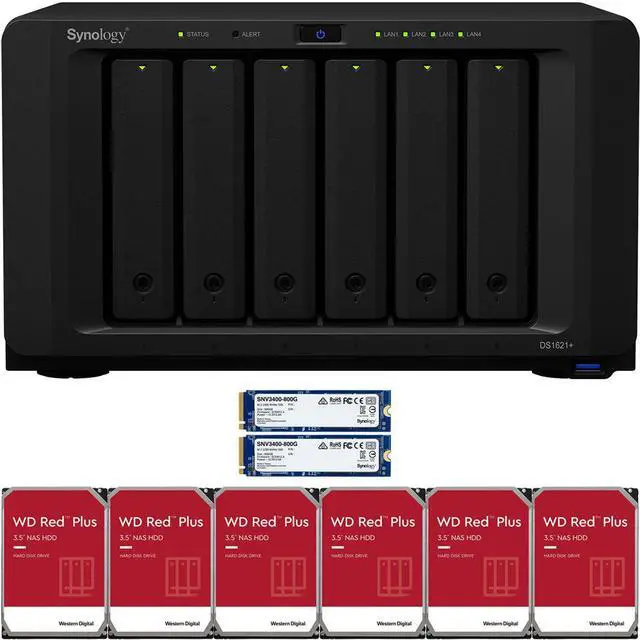 Main image of Synology DS1621+ 6-Bay NAS with 4GB RAM and 48TB (6 x 8TB) of Western Digital Red Plus NAS Drives and 1.6TB (2 x 800GB) Synology Cache Fully Assembled and Tested By CustomTechSales