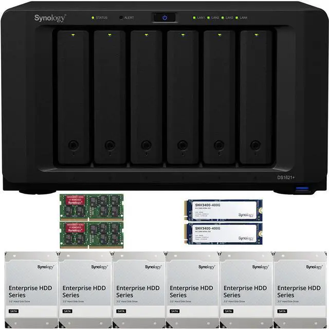Main image of Synology DS1621+ 6-Bay NAS with 8GB RAM and 72TB (6 x 12TB) of Synology Enterprise Drives and 800GB (2 x 400GB) Synology Cache Fully Assembled and Tested By CustomTechSales