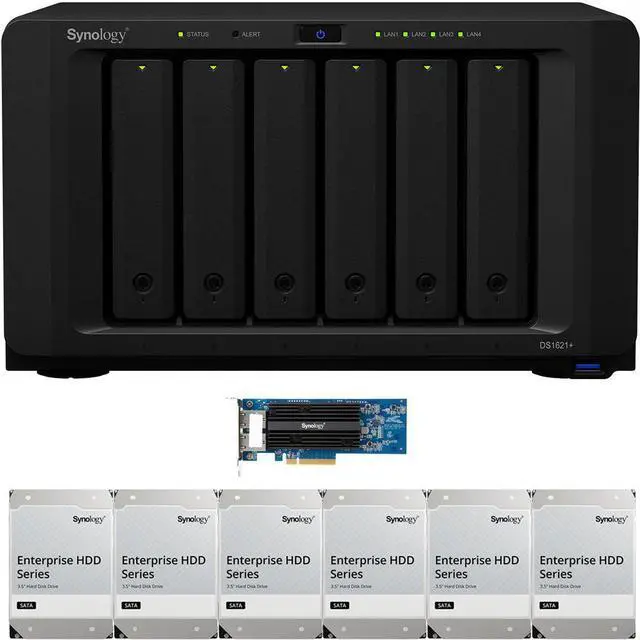 Main image of Synology DS1621+ 6-Bay NAS with 4GB RAM, a 2-port 10GbE Adapter and 96TB (6 x 16TB) of Synology Enterprise Drives Fully Assembled and Tested By CustomTechSales