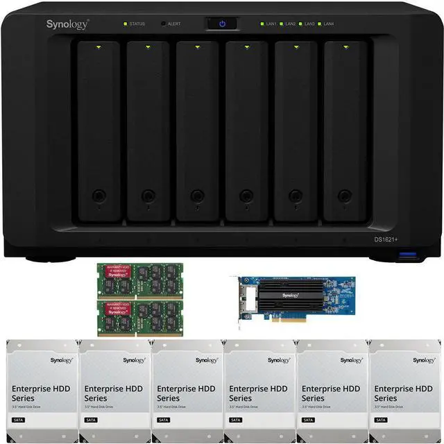 Main image of Synology DS1621+ 6-Bay NAS with 32GB RAM, a 2-port 10GbE Adapter and 96TB (6 x 16TB) of Synology Enterprise Drives Fully Assembled and Tested By CustomTechSales