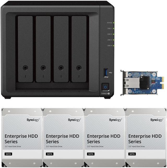 Main image of Synology DS923+ Dual-Core 4-Bay NAS, 4GB RAM, 64TB (4 x 16TB) of Synology Enterprise Drives, and a 10GbE Adapter Fully Assembled and Tested By CustomTechSales