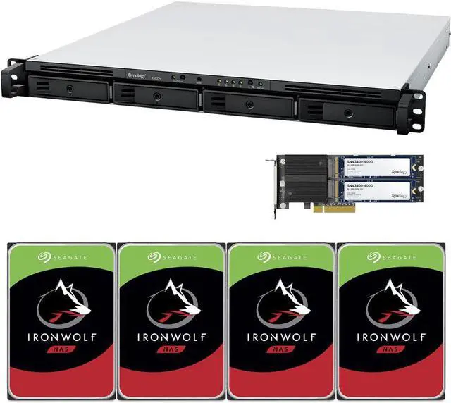 Main image of Synology RS822+ AMD Ryzen V1500B 4-Bay NAS 2GB RAM, 800GB (2x400GB) Cache, 48TB (4 x 12TB) of Seagate Ironwolf NAS Drives Fully Assembled and Tested By CustomTechSales