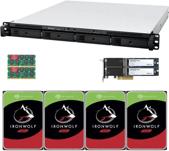 Main image of Synology RS822+ AMD Ryzen V1500B 4-Bay NAS 16GB RAM, 800GB (2x400GB) Cache, 48TB (4 x 12TB) of Seagate Ironwolf NAS Drives Fully Assembled and Tested By CustomTechSales