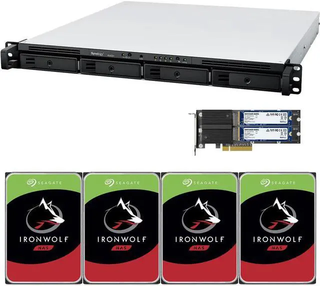 Main image of Synology RS822+ AMD Ryzen V1500B 4-Bay NAS 2GB RAM, 1.6TB (2x800GB) Cache, 48TB (4 x 12TB) of Seagate Ironwolf NAS Drives Fully Assembled and Tested By CustomTechSales