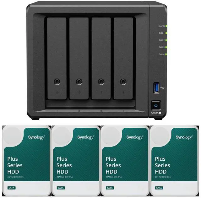 Main image of Synology DS925+ Quad-Core 4-Bay NAS with 4GB RAM and 48TB (4 x 12TB) of Synology Plus Drives Fully Assembled and Tested By CustomTechSales
