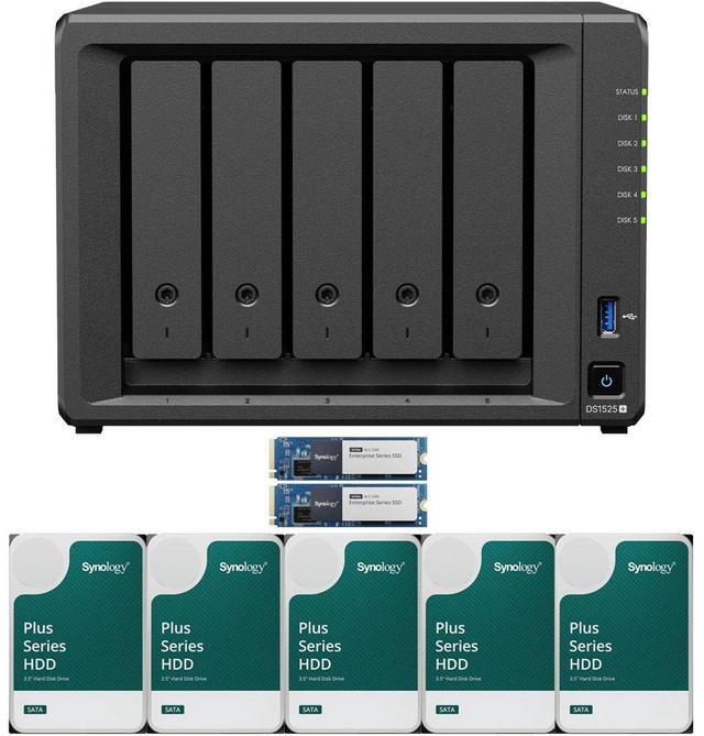 Main image of Synology DS1525+ Quad-Core 5-Bay NAS with 8GB RAM and 20TB (5 x 4TB) of Synology Plus Drives and 1.6TB (2 x 800GB) Synology Cache Fully Assembled and Tested By CustomTechSales