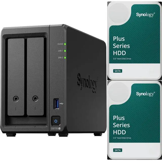 Main image of Synology DS725+ Dual-Core 2-Bay NAS with 4GB RAM and 12TB (2 x 6TB) of Synology Plus Drives Fully Assembled and Tested By CustomTechSales