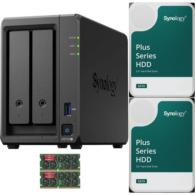 NAS Synology DS725+ 16 To (2 X 8 To WD Red Plus) - 2 Baies, Processeur Ryzen, 4 Go RAM, Ports 2.5 GbE Et M.2 NVMe