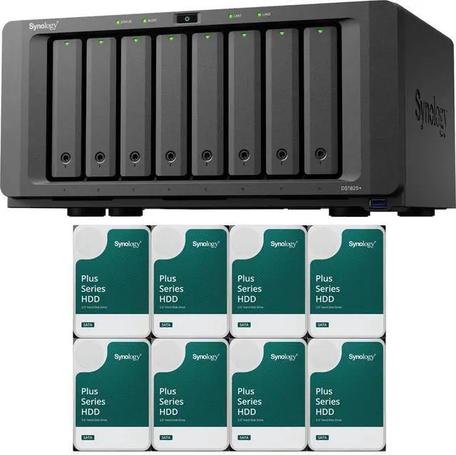 Main image of Synology DS1825+ Quad-Core 8-Bay NAS with 8GB RAM and 32TB (8 x 4TB) of Synology Plus Drives Fully Assembled and Tested By CustomTechSales