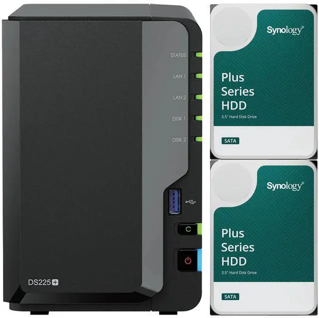 Main image of Synology DS225+ Intel 2-Bay NAS with 2GB RAM and 12TB (2 x 6TB) of Synology Plus Drives Fully Assembled and Tested By CustomTechSales