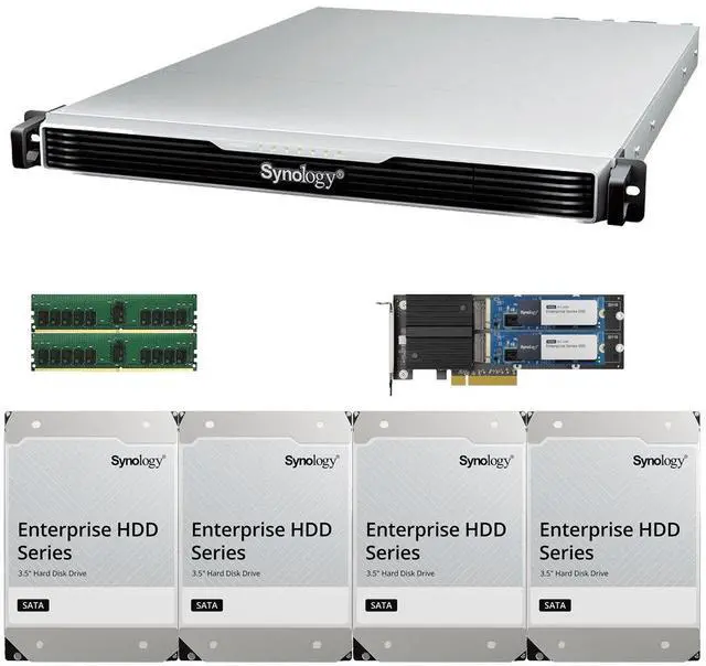 Main image of Synology RS1626xs+ Intel Xeon D-1726 4-Bay NAS 32GB RAM, 3.2TB(2x1.6TB) Cache, and 48TB (4 x 12TB) of Synology Enterprise NAS Drives Fully Assembled and Tested By CustomTechSales