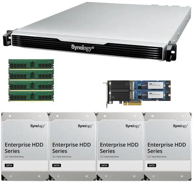 Main image of Synology RS1626xs+ Intel Xeon D-1726 4-Bay NAS 64GB RAM, 800GB(2x400GB) Cache, and 48TB (4 x 12TB) of Synology Enterprise NAS Drives Fully Assembled and Tested By CustomTechSales