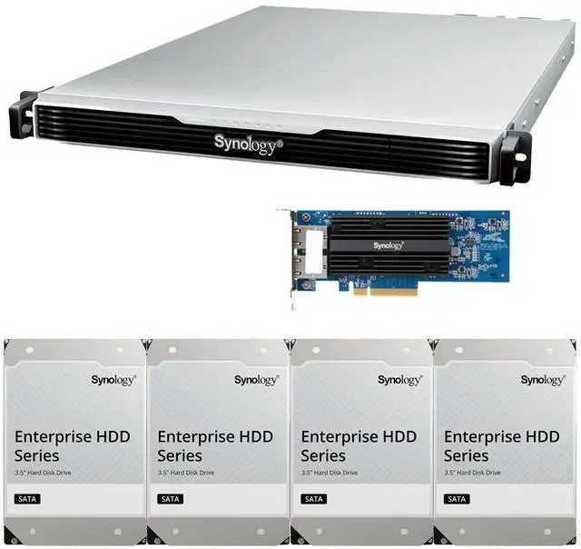 Main image of Synology RS1626xs+ Intel Xeon D-1726 4-Bay NAS 16GB RAM, a 2-Port 10GbE Adapter, and 48TB (4 x 12TB) of Synology Enterprise NAS Drives Fully Assembled and Tested By CustomTechSales