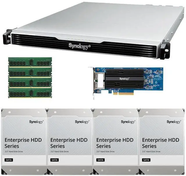 Main image of Synology RS1626xs+ Intel Xeon D-1726 4-Bay NAS 64GB RAM, a 2-Port 10GbE Adapter, and 16TB (4 x 4TB) of Synology Enterprise NAS Drives Fully Assembled and Tested By CustomTechSales