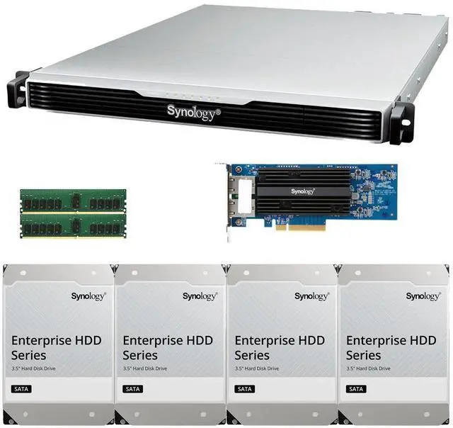 Main image of Synology RS1626xs+ Intel Xeon D-1726 4-Bay NAS 32GB RAM, a 2-Port 10GbE Adapter, and 16TB (4 x 4TB) of Synology Enterprise NAS Drives Fully Assembled and Tested By CustomTechSales