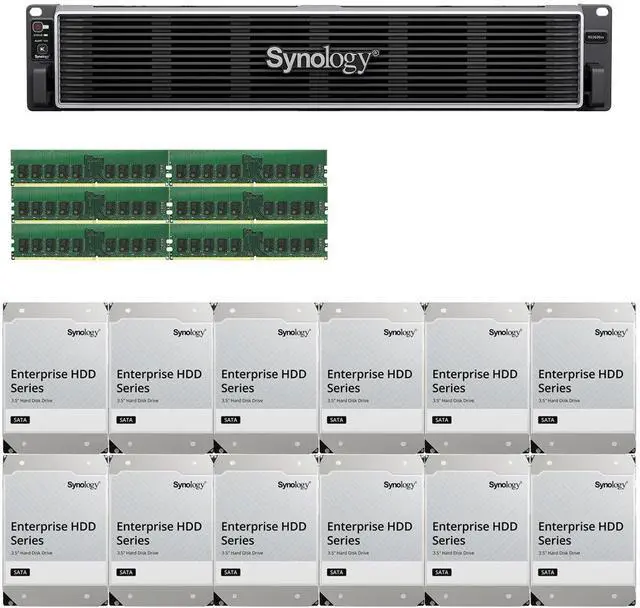 Main image of Synology RS3626xs Intel Xeon D-1726 12-Bay NAS 48GB RAM and 144TB (12 x 12TB) of Synology Enterprise NAS Drives Fully Assembled and Tested By CustomTechSales