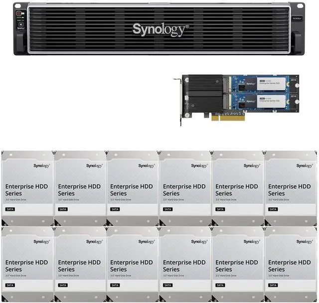 Main image of Synology RS3626xs Intel Xeon D-1726 12-Bay NAS 8GB RAM, 1.6TB(2x800GB) Cache, and 144TB (12 x 12TB) of Synology Enterprise NAS Drives Fully Assembled and Tested By CustomTechSales