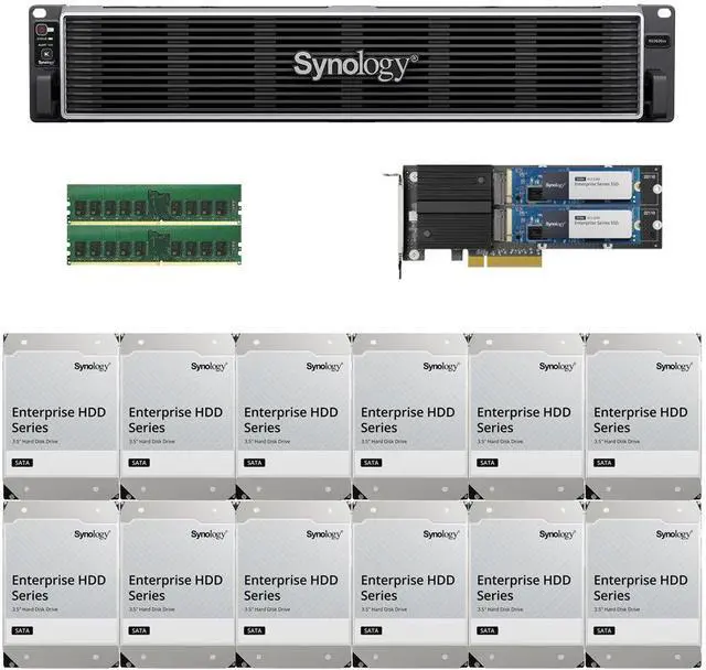Main image of Synology RS3626xs Intel Xeon D-1726 12-Bay NAS 16GB RAM, 800GB(2x400GB) Cache, and 144TB (12 x 12TB) of Synology Enterprise NAS Drives Fully Assembled and Tested By CustomTechSales