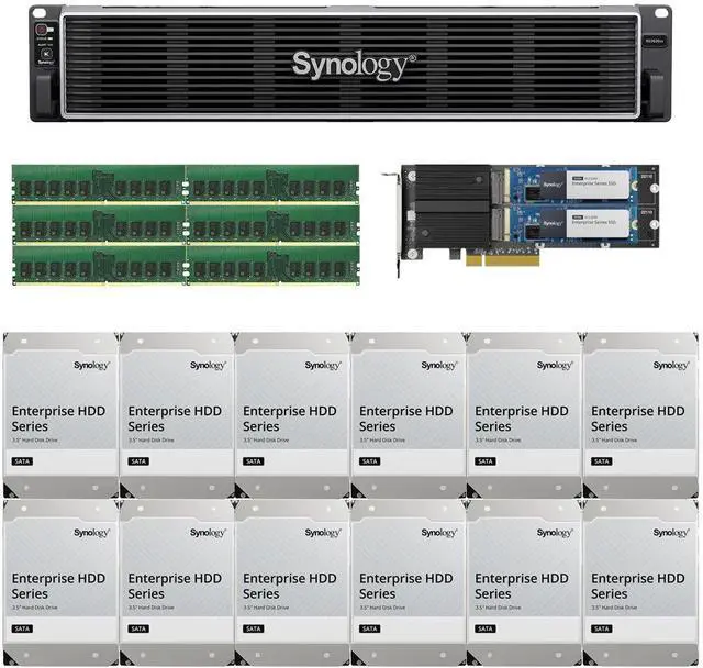 Main image of Synology RS3626xs Intel Xeon D-1726 12-Bay NAS 48GB RAM, 800GB(2x400GB) Cache, and 144TB (12 x 12TB) of Synology Enterprise NAS Drives Fully Assembled and Tested By CustomTechSales
