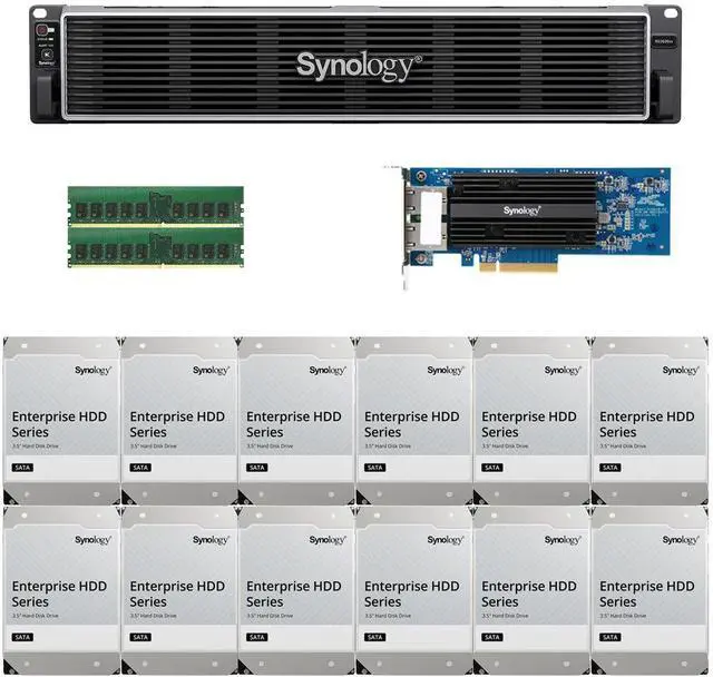 Main image of Synology RS3626xs Intel Xeon D-1726 12-Bay NAS 16GB RAM, a 2-Port 10GbE Adapter, and 48TB (12 x 4TB) of Synology Enterprise NAS Drives Fully Assembled and Tested By CustomTechSales
