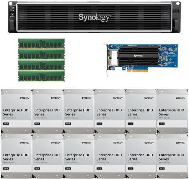 Main image of Synology RS3626xs Intel Xeon D-1726 12-Bay NAS 32GB RAM, a 2-Port 25GbE Adapter, and 48TB (12 x 4TB) of Synology Enterprise NAS Drives Fully Assembled and Tested By CustomTechSales