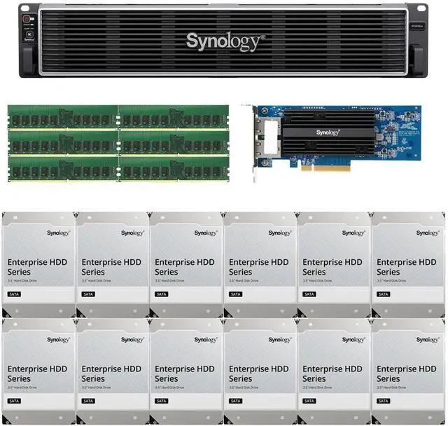 Main image of Synology RS3626xs Intel Xeon D-1726 12-Bay NAS 48GB RAM, a 2-Port 10GbE Adapter, and 48TB (12 x 4TB) of Synology Enterprise NAS Drives Fully Assembled and Tested By CustomTechSales