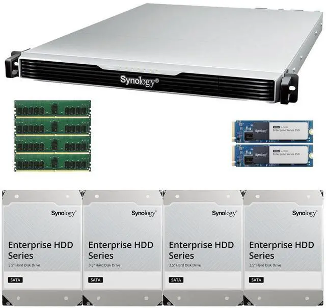 Main image of Synology RS1626xs+ Intel Xeon D-1726 4-Bay NAS 64GB RAM, 800GB(2x400GB) Cache, and 32TB (4 x 8TB) of Synology Enterprise NAS Drives Fully Assembled and Tested By CustomTechSales