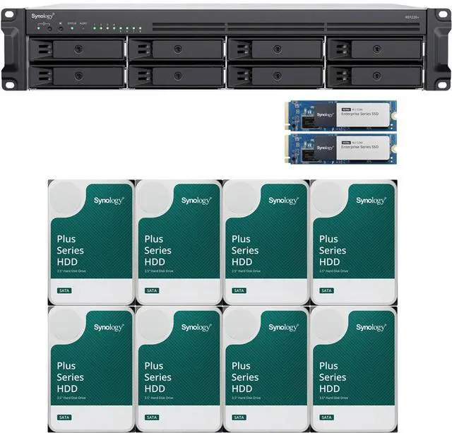 Main image of Synology RS1226+ AMD Ryzen V1500B 8-Bay NAS 4GB RAM, 1.6TB(2x800GB) Cache, and 64TB (8 x 8TB) of Synology Plus NAS Drives Fully Assembled and Tested By CustomTechSales