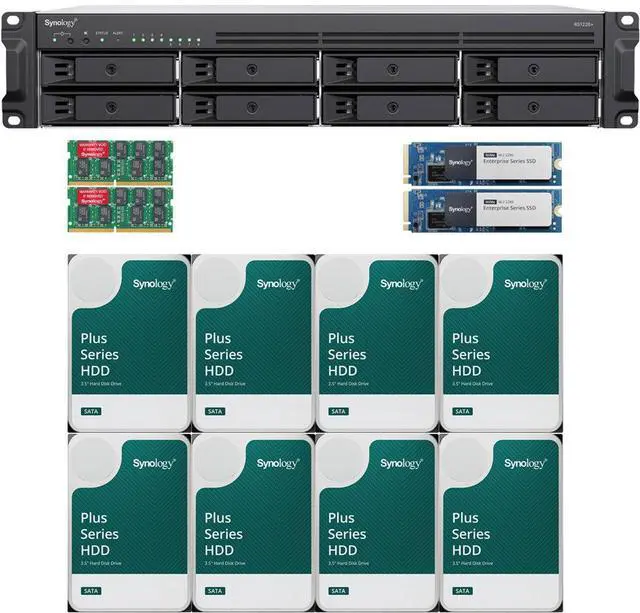 Main image of Synology RS1226+ AMD Ryzen V1500B 8-Bay NAS 8GB RAM, 3.2TB(2x1.6TB) Cache, and 64TB (8 x 8TB) of Synology Plus NAS Drives Fully Assembled and Tested By CustomTechSales