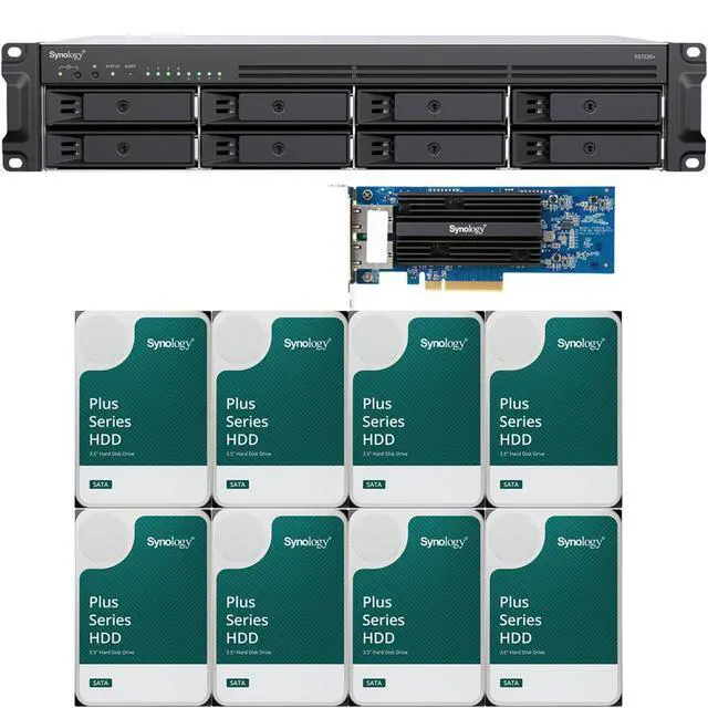Main image of Synology RS1226+ AMD Ryzen V1500B 8-Bay NAS 4GB RAM, a 2-Port 25GbE Adapter, and 64TB (8 x 8TB) of Synology Plus NAS Drives Fully Assembled and Tested By CustomTechSales