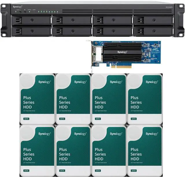 Main image of Synology RS1226rp+ AMD Ryzen V1500B 8-Bay NAS 4GB RAM, a 2-Port 25GbE Adapter, and 160TB (8 x 20TB) of Synology Plus NAS Drives Fully Assembled and Tested By CustomTechSales