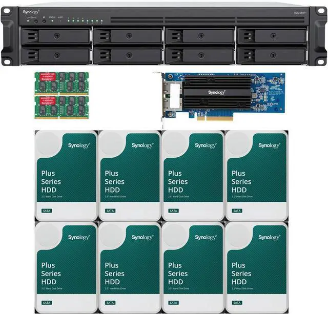 Main image of Synology RS1226rp+ AMD Ryzen V1500B 8-Bay NAS 16GB RAM, a 2-Port 10GbE Adapter, and 160TB (8 x 20TB) of Synology Plus NAS Drives Fully Assembled and Tested By CustomTechSales